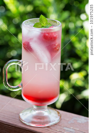 Pink raspberry lemonade in tall glasses 101975285