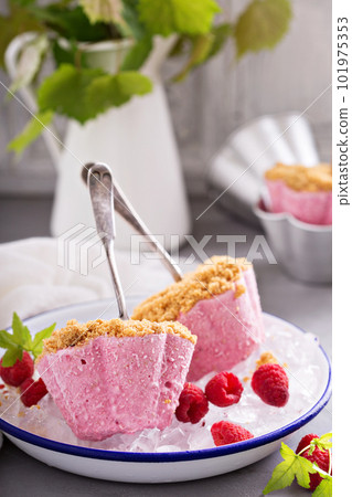 Raspberry cheesecake ice cream pops 101975353