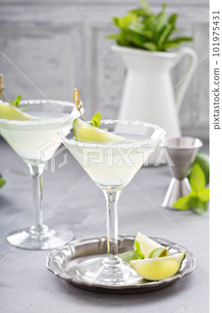 Lemonade martini cocktail garnished with lime Lemonade martini cocktail garnished with lime 101975431