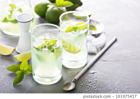 Refreshing cold cocktail with mint and limes 101975457