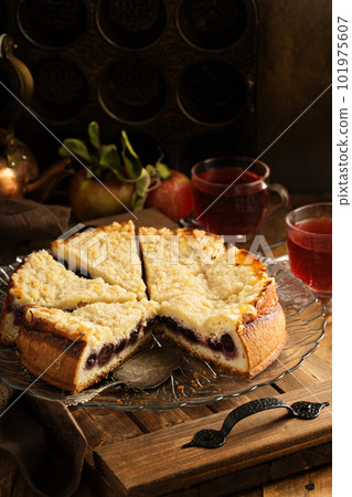 Cherry cake with crumble topping 101975607