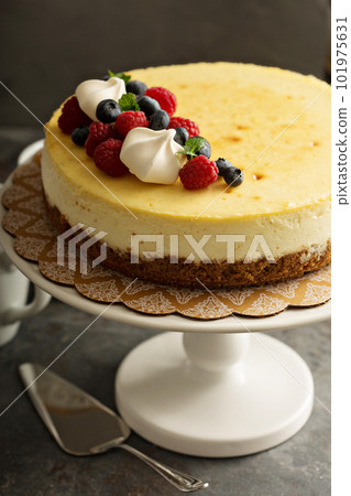 New York cheesecake on a cake stand 101975631