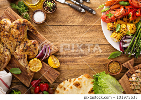 Grilled vegetables and chicken Grilled vegetables and chicken 101975633
