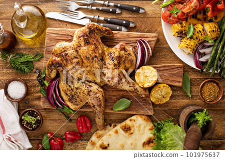 Grilled vegetables and chicken Grilled vegetables and chicken 101975637