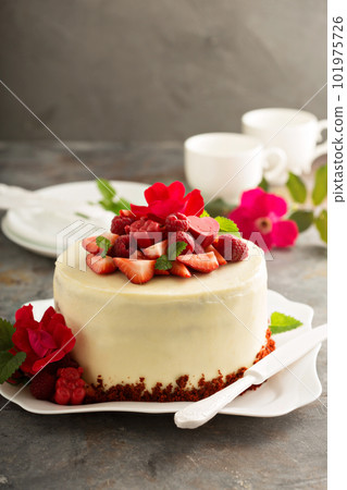 Red velvet cake decorated with strawberry 101975726