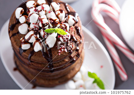 Chocolate peppermint pancakes for Christmas morning 101975762