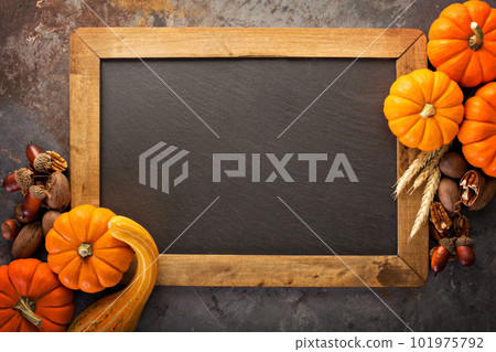Fall chalkboard frame with pumpkins Fall chalkboard frame with pumpkins 101975792