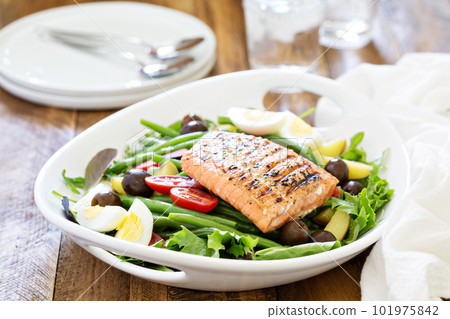 Grilled salmon nicoise salad Grilled salmon nicoise salad 101975842