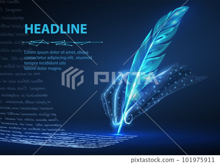 Feather in digital hand. Automatic text generator, AI writing, artificial intelligence copywriter Feather in digital hand. Automatic text generator, AI writing, artificial intelligence copywriter 101975911