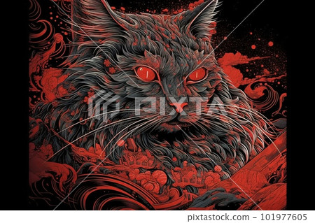 Divine with flowing hair red Cat character illustration generative ai 101977605