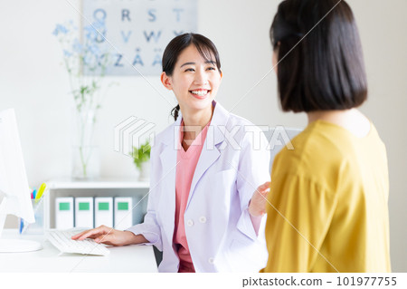 young doctor examining a patient 101977755
