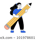 Woman standing with huge pencil 101978601