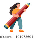 Woman standing with huge pencil 101978604