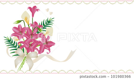 Horizontal background frame material of lilies and color flowers and ribbons 101980366