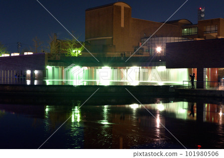 Illuminated waterfall in the park Illuminated waterfall in the park 101980506