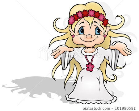 Long-haired Blonde Fairy in a White Dress 101980581
