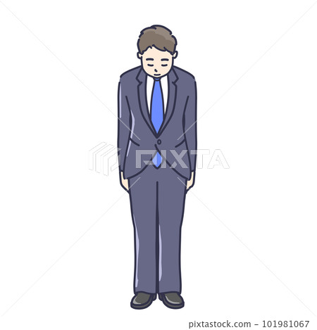 一個穿著西裝的男人鞠躬全身的插圖 一個穿著西裝的男人鞠躬全身的插圖 101981067