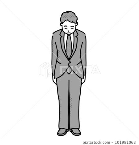 A man in a suit bowing illustration monochrome full body A man in a suit bowing illustration monochrome full body 101981068