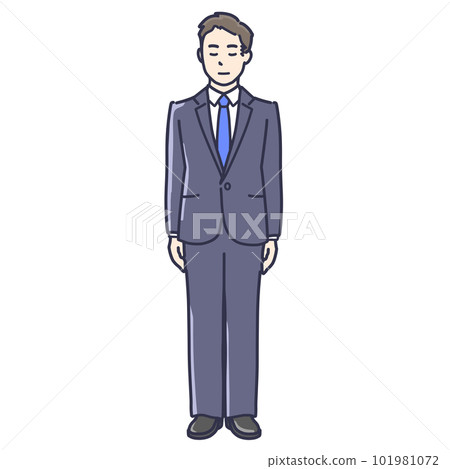 西裝男低頭靜靜站著全身插畫 西裝男低頭靜靜站著全身插畫 101981072