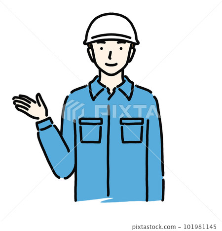 A man in work clothes doing a pointing pose A man in work clothes doing a pointing pose 101981145