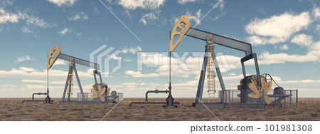 Oil pumps in a landscape 101981308