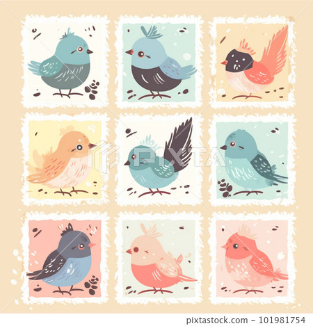 [AI image] Blue, pink and green bird illustration 101981754