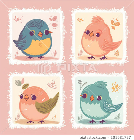 [AI image] Blue, pink and green bird illustration 101981757