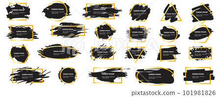 Black brush strokes in yellow square frame. Dirty artistic design elements, boxes, frames for text. 101981826
