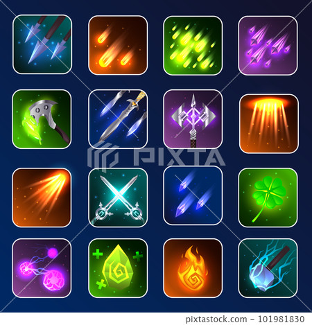 RPG game icon. Fantasy game icons of magic spells and skills. Game interface elements. Vector illustration EPS10. Skill icons 101981830