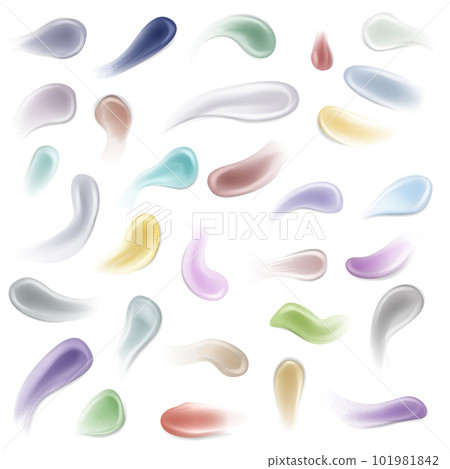 Cream smears. Scrub and gel smears swatch set. Cosmetics product. Realistic 3d skin care products swatches vector set 101981842