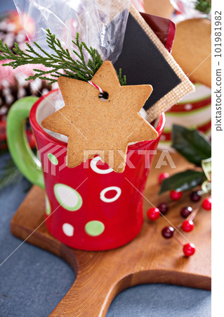 Hot cocoa mug with gingerbread cookie 101981982