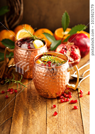 Christmas Moscow mule with pomegranate and orange 101982579