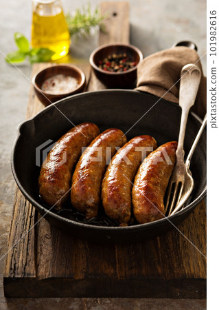 Homemade sausage with herbs and cheese 101982616