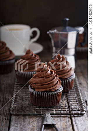 Chocolate cupcakes with whipped ganache Chocolate cupcakes with whipped ganache 101982666