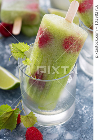 Cucumber lime raspberry spa popsicles 101982716