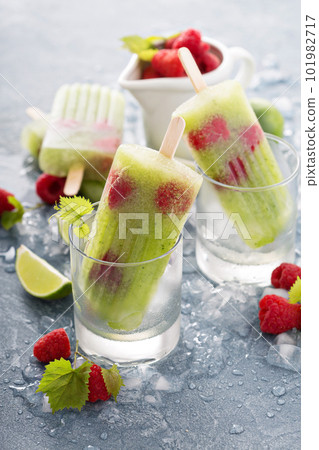 Cucumber lime raspberry spa popsicles 101982717