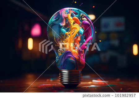 頭腦風暴可視化創意思維 - 彩色 3D 燈泡燈 頭腦風暴可視化創意思維 - 彩色 3D 燈泡燈 101982957