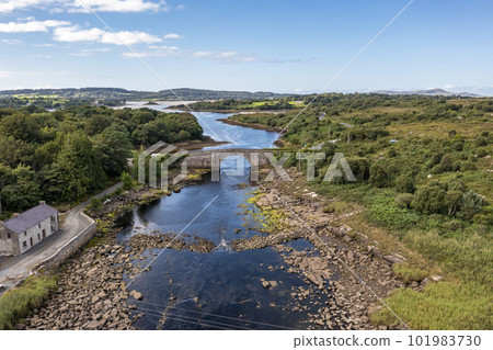 Aerial view of the bridge over Lackagh river close to Doe Castle by Creeslough in County Donegal, Republic of Ireland Aerial view of the bridge over Lackagh river close to Doe Castle by Creeslough in County Donegal, Republic of Ireland 101983730