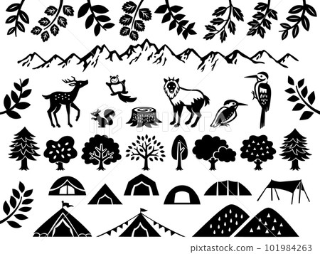 Camping and forest cutout style silhouette illustration set 101984263