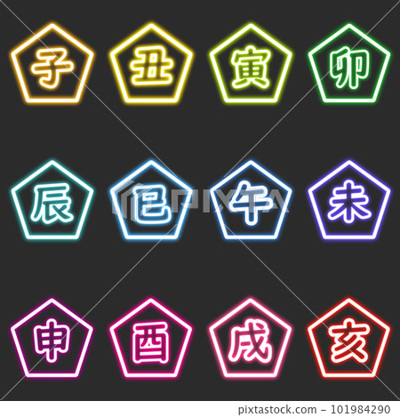 Colorful pentagonal neon zodiac set Colorful pentagonal neon zodiac set 101984290