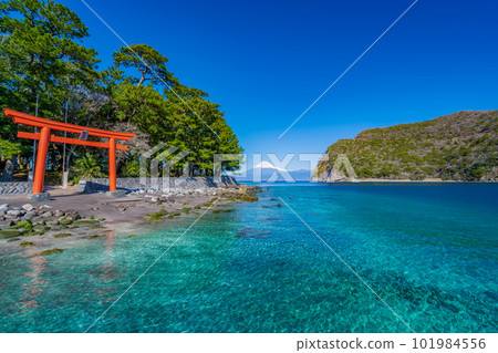 西伊豆鳥居、駿河灣、富士山 101984556