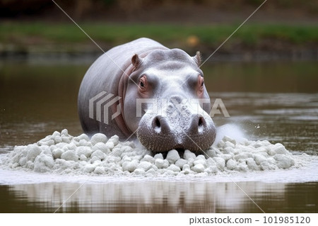 Narcos Hippo sniffing in white powder pond boss colombian dealers background illustration generative ai Narcos Hippo sniffing in white powder pond boss colombian dealers background illustration generative ai 101985120