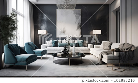 Luxurious living-room interior - Generative AI, AI generated 101985216