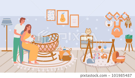 Happy parents with baby in nursery room Happy parents with baby in nursery room Happy parents with baby in nursery room Happy parents with baby in nursery room 101985487