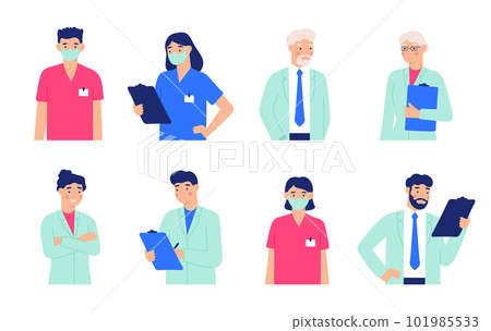 Doctors in white coats portrait set avatar 101985533