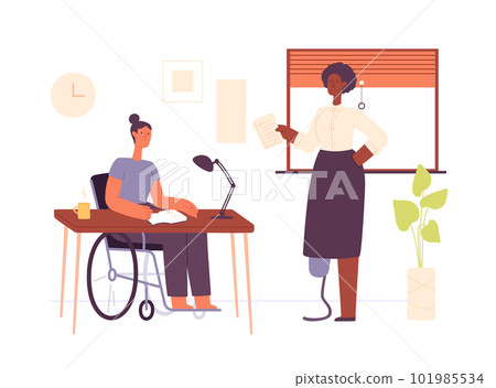 Disabled women working in the office room 101985534