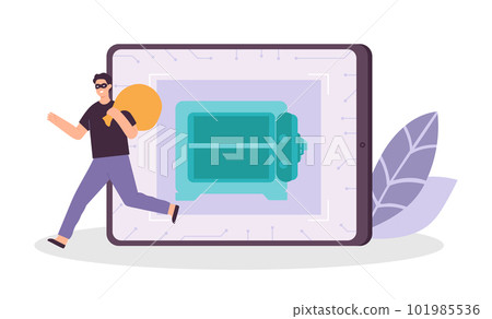 Criminal and thief hacking computer and stealing money Criminal and thief hacking computer and stealing money 101985536