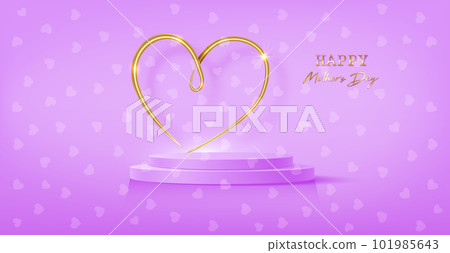 Mother's Day banner, 3d stage podium decorated with gold heart shape lighting. Pedestal scene for product, advertising, show, award ceremony, on pink background. Minimal style. Vector illustration Mother's Day banner, 3d stage podium decorated with gold heart shape lighting. Pedestal scene for product, advertising, show, award ceremony, on pink background. Minimal style. Vector illustration 101985643