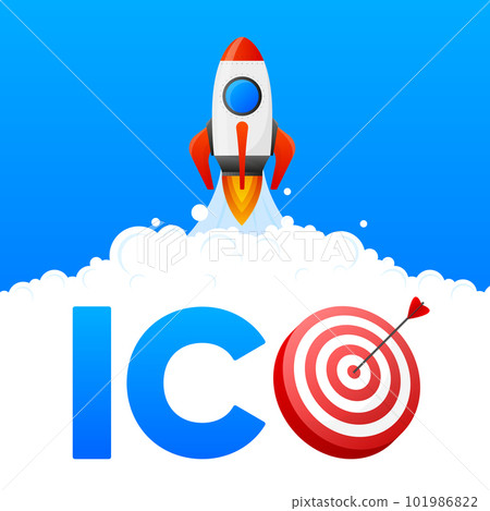 ICO initial coin offering banner. Initial coin offering concept. ICO as a financial bubble and scam. Financial investment, cryptocurrency, blockchain, coin and digital asset. Vector illustration. 101986822