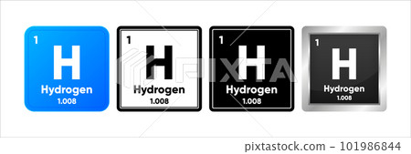 Hydrogen chemical element with 1 atomic number, atomic mass and electronegativity values. Periodic table concept. Logo in four design. Simple black, realistic and color logo. Vector illustration. 101986844